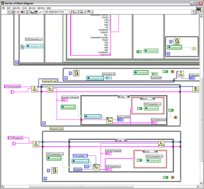 A screen shot of a LabVIEW communication server