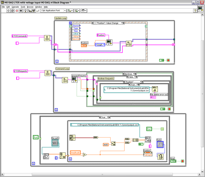 A screen shot of a LabVIEW experiment server